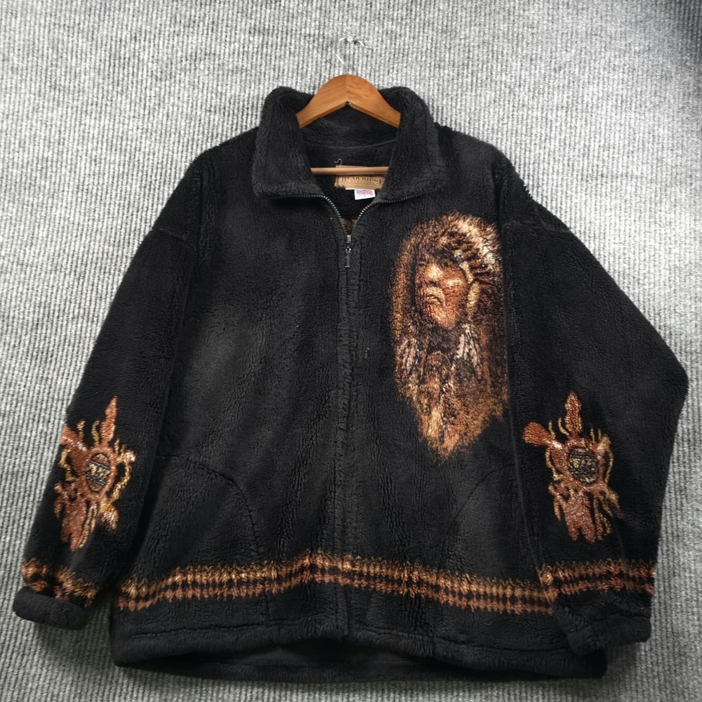 Vintage Bear Ridge Native American Chief Aztec Fleece Jacket Made USA Men's Sz M